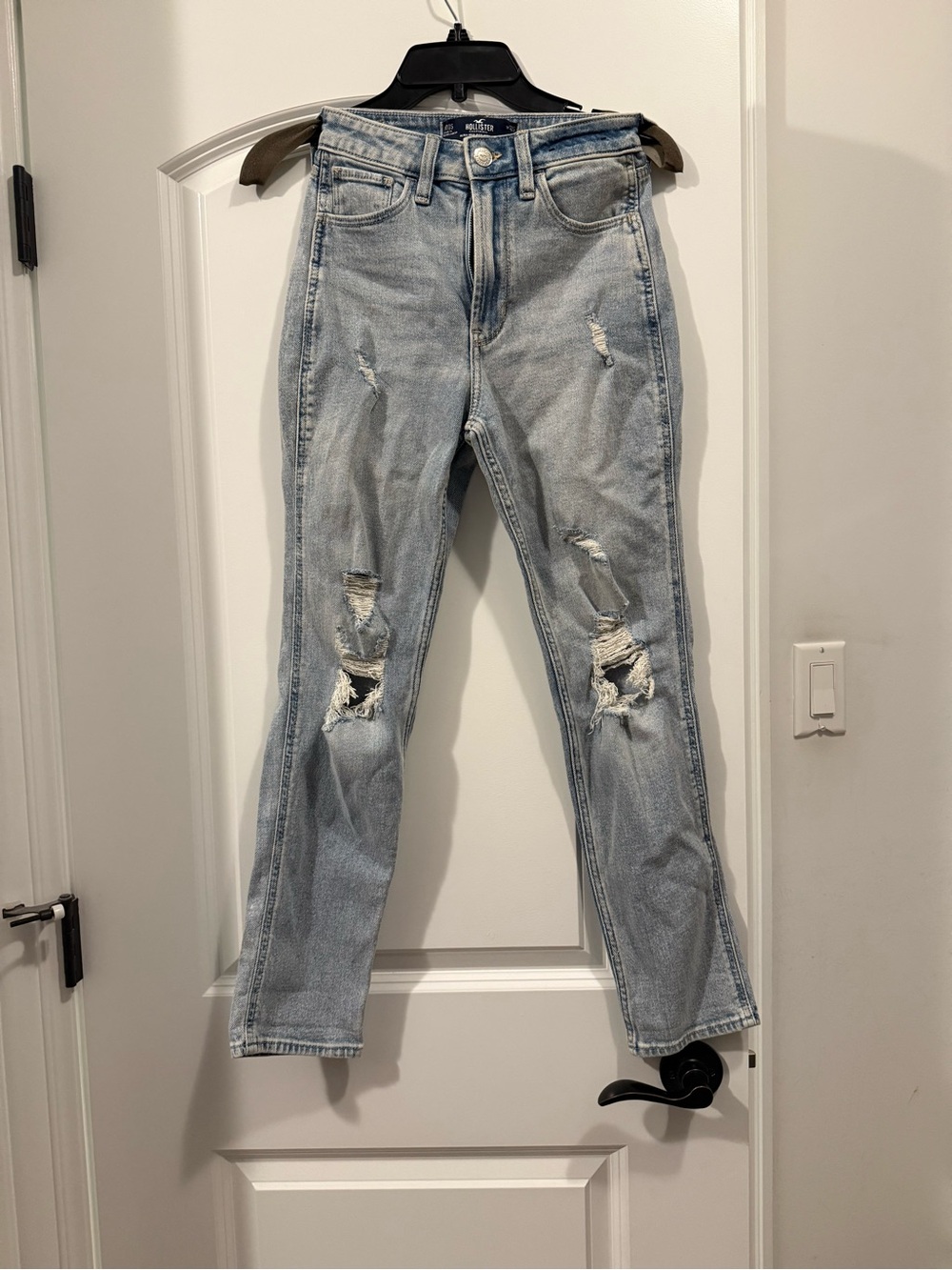 Hollister Light Blue Distressed high rise mom jeans